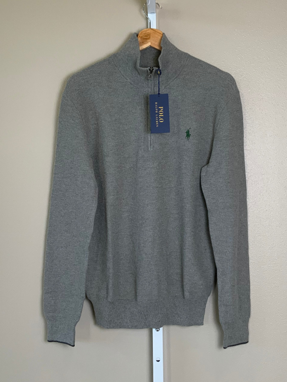 POLO Ralph Lauren Textured Mesh-Knit Pima Cotton Half-Zip Sweater